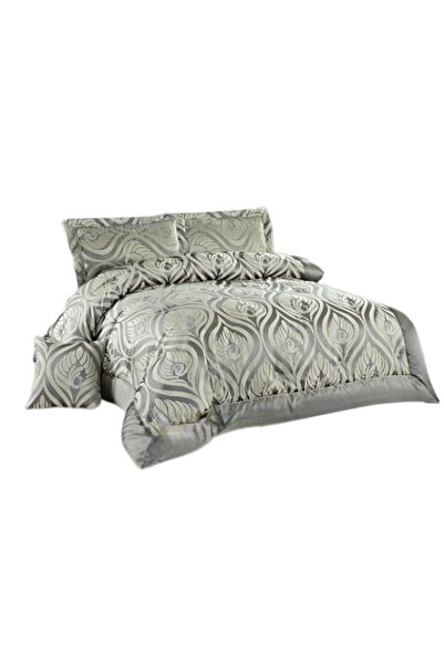 OEM Double Bedspread and Two Pillowcases, Satin, 3 Pieces, Metallic Gray