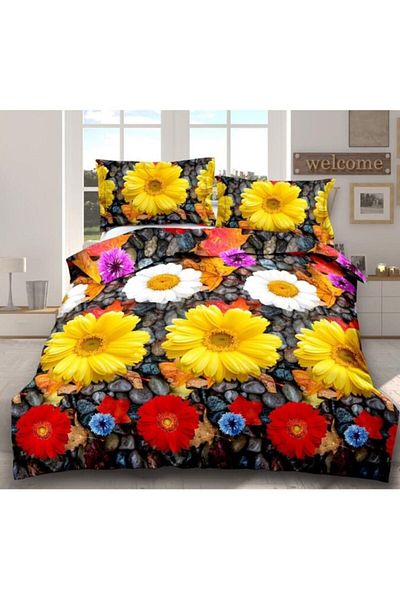 OEM Double bedding set, 6 pieces, Finet, 3D print, Multicolor Flowers, 2 Persons, 240x250cm