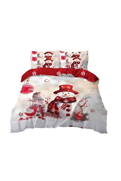 OEM Lenjerie de pat, Finet, Imprimeu Festiv Craciun, Cute Snowman, 6 piese, 2...