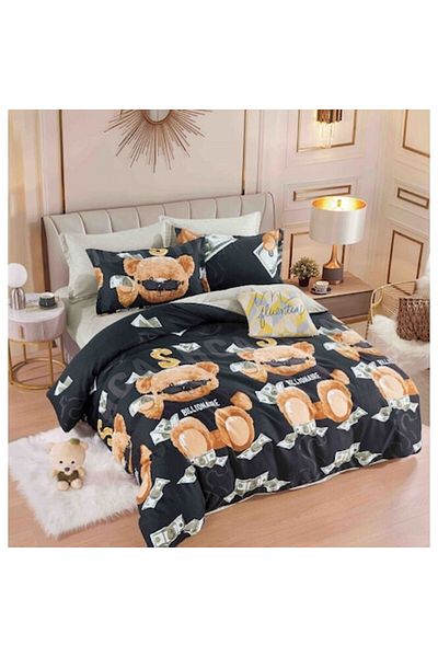 JOJO HOME Double Bed Linen with Elastic, Jojo Home, Teddy Bear Print, 6 Pieces, 2 Persons, 180x200cm, Superior