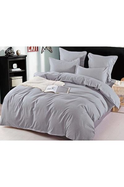 OEM Double bed linen, Sonia-Home, Finet Damask type, Plain, 6 pieces, 2 persons, 220x240cm, Ash Grey