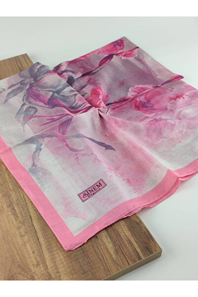 İpekel Pembe Serisi Desenli Dijital Elegance Pamuklu Eşarp Yazma SNM1045-15
