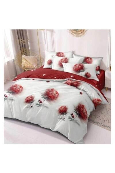 OEM Double Bed Linen, 6 Pieces, 2 Persons, 245x250 cm, Peony Print, Multicolor