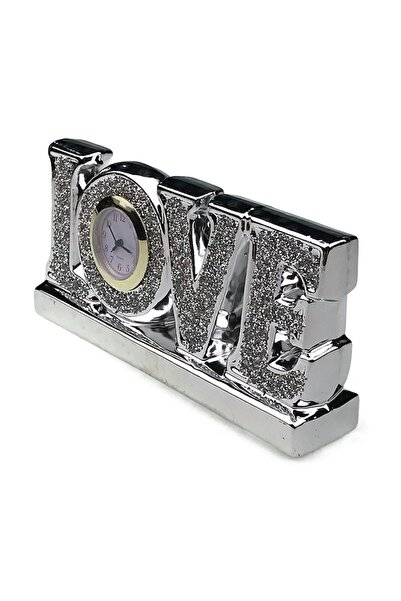 OEM Decoratiune cu ceas, Ceramica, Love, 27x13cm, Argintiu, M1