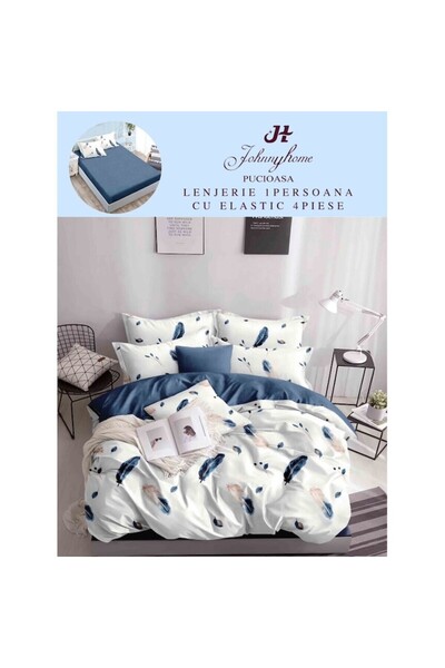OEM Lenjerie de Pat, Reversibil, Cearsaf cu Elastic, Finet Pene, 1 Persoana, 4 Piese, 140x200cm, Multico