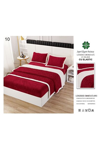 OEM Lenjerie cu blanita, model tricotat cu elastic, 180x200 cm, rosu-alb