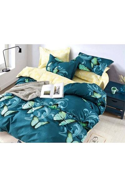 JOJO HOME Lenjerie de pat, Jojo Home, imprimeu Fluturi Turcoaz, 6 piese, 2 persoane, 245x250cm, Finet Superior