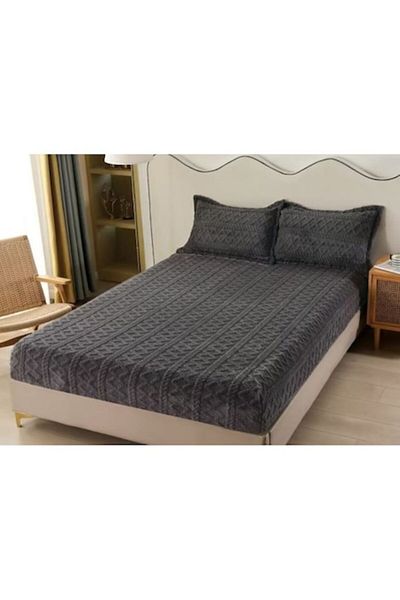 OEM Cocolino Bed Cover and 2 Pillowcases, Knitted Style, Grey, 3 Pieces, 180x200cm