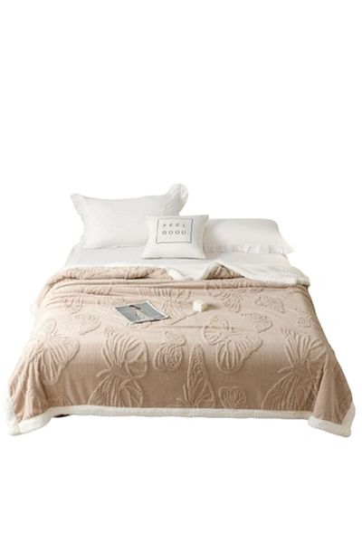 OEM Fur Blanket, Cocolino, Elegant 3D Butterflies, 200x230cm, Beige
