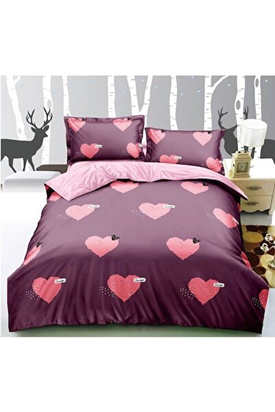 OEM Διπλό Σεντόνι με Λάστιχο, 4 Τεμάχια, 180x200cm, Λεπτό με Πολύχρωμες Καρδιές