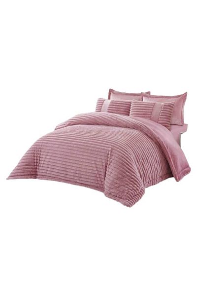 JOJO HOME Double Bed Sheet Jojo Home Artificial Rabbit Fur Velvet, Uni, 6 pieces, 2 persons, 180x200cm, Pink