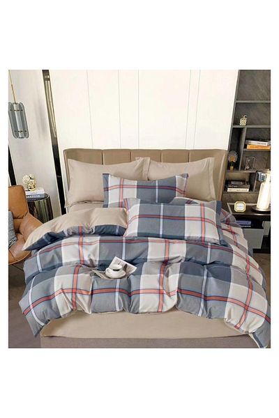 OEM Double Bed Linen Set, Checkered Pattern, 6 Pieces, Finet Satin, Multicolor