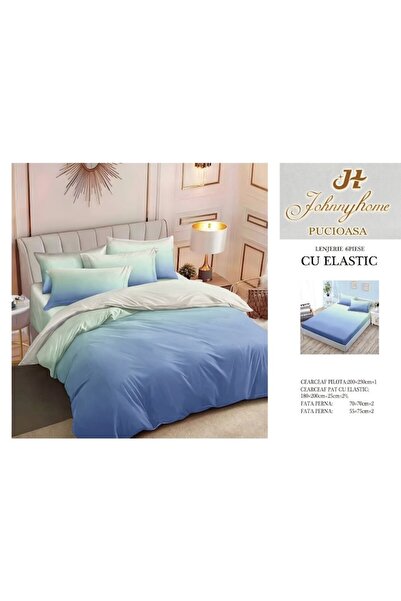 OEM Set lenjerie pat dublu, 2 fețe, gradient, 6 piese, 180x200cm, finisaj satinat, culoare B deschis