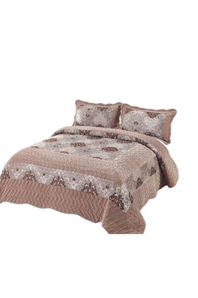 OEM Cuvertura si 2 fete de perna, Catifea Lux, 3 piese, 2 persoane, 230x250cm, Bej