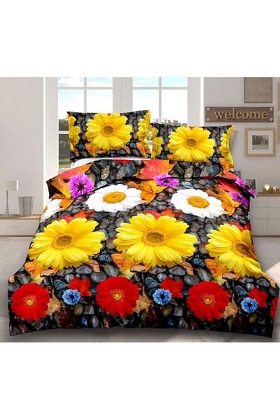 OEM Double bedding set, 6 pieces, Finet, 3D print, Multicolor Flowers, 2 Persons, 240x250cm