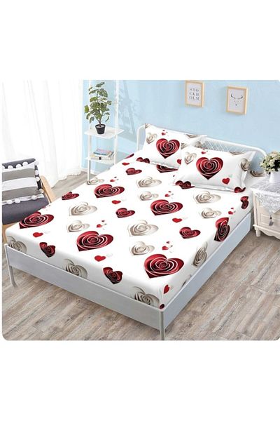 OEM Husa de pat, 2 persoane, 160x200 cm, imprimeu inimi, multicolor