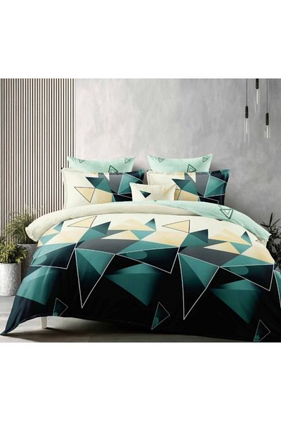 OEM Double Bed Linen Set, 6 Pieces, 180x200 cm, Multicolor Triangles Pattern
