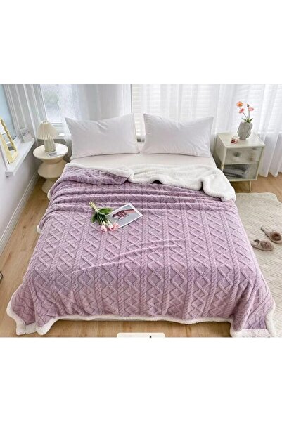OEM Sherpa Throw Blanket 3D Knit, 200x230cm, Lilac