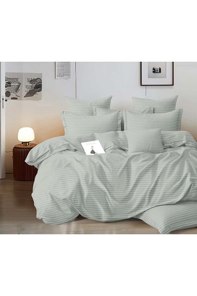 OEM Double Bedding Set, Damask, Fitted Sheet, 6 Pieces, 2 Persons, Uni, 180x200cm, Light Grey