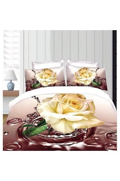 OEM Lenjerie de pat dublu, 6 piese, Finet, imprimeu Trandafir Alb 3D, 2 Persoane, 240x250cm, Multicolor