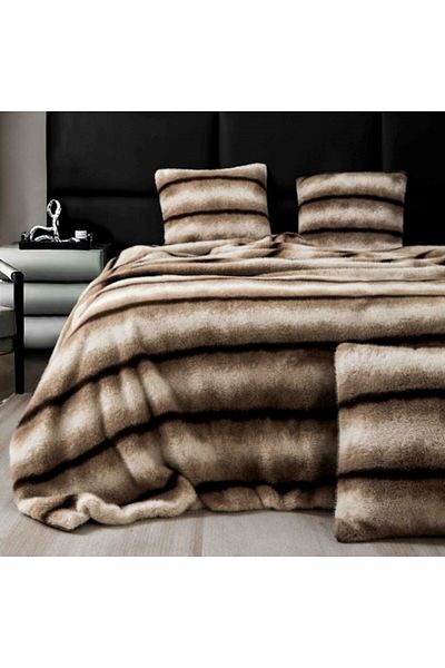 JOJO HOME Blanket and Pillowcases, Lux Model, Faux Mink Fur, Bicolor, 3 Pieces, 200x230cm, Brown-Coffee