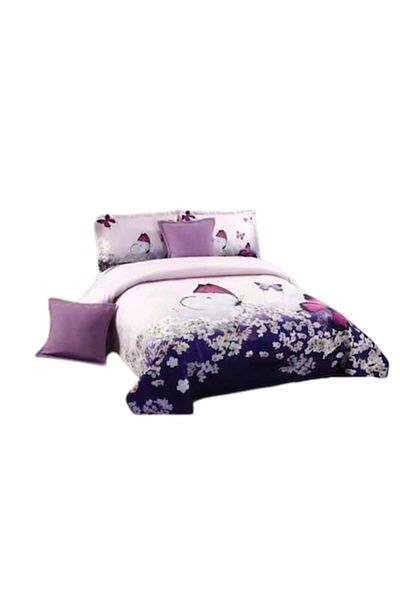 OEM Cuvertura cu 4 fete de perne, Catifea, 5 piese, Fluturas Printre Flori, 230x230cm