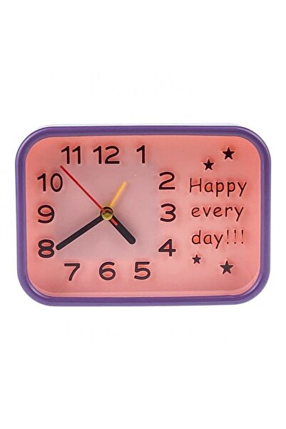OEM Plastic Table Clock with 'Happy Every Day' Text, 13x9 cm, Pink