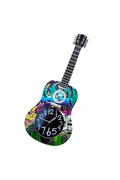 OEM Plastic Wall Clock in Classic Guitar Shape, 18x46cm, Blue