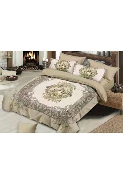 OEM Double Bed Linen, Velvet, 6 Pieces, Beige Shades, M1, 230x250cm