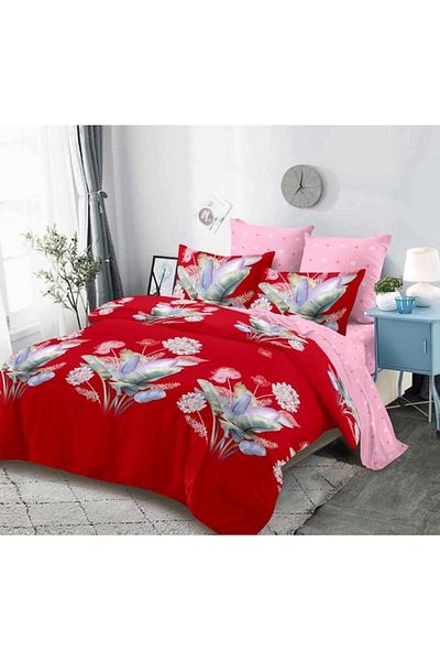OEM Set lenjerie de pat, cearșaf elastic, Finet, 6 piese, 2 persoane, buchet de flori, 180x200cm, multicolor