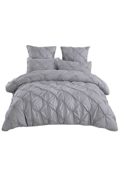 OEM Luxury Bedding, Uni, Pleated Embroidery Design, 6 Pieces, Finet, 235x240cm, Light Gray