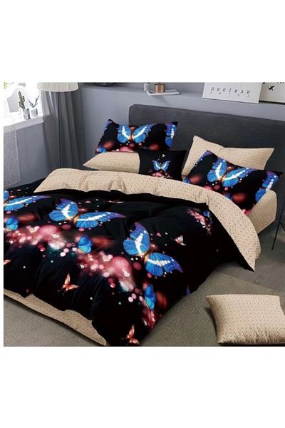 OEM Double Bedding Set, 6 Pieces, 2 People, 180x200 cm, Large Butterfly Print, Multicolor