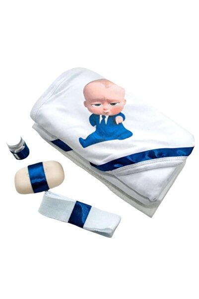 OEM Set botez pentru băieți, 6 piese, „Cu dragoste de la nași”, Baby Boss, alb-albastru