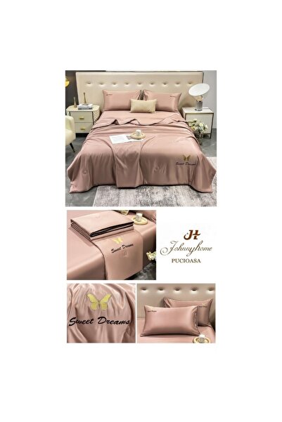 OEM Double Bed Set with Summer Duvet, 4 Pieces, Coffee with Milk