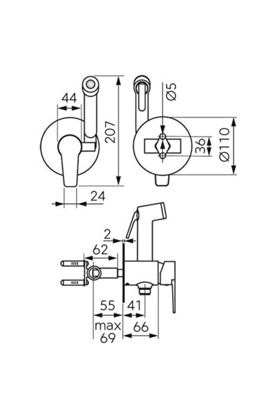 FERRO Baterie incastrata pentru bideu, negru mat Ritto Black