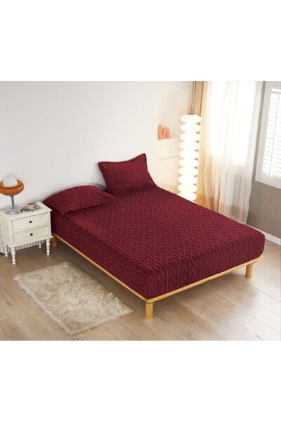 OEM Husa de pat cocolino 180x200 cm, 2 fete de perna, 2 persoane visiniu