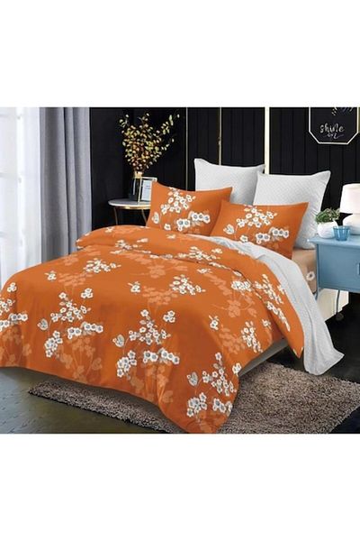 OEM Lenjerie de pat, Cearceaf cu Elastic, Finet, 6 piese, 2 persoane, Ramuri Inflorite, 180x200cm, Multi