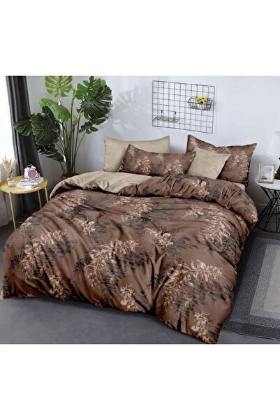 OEM Double Bed Linen Set, 6 Pieces, 2 persons, 180x200cm, Finet, Branches Print, Brown-Beige