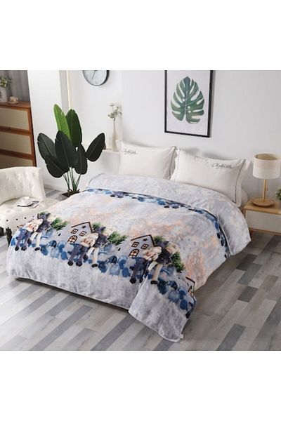 OEM Double Blanket Cocolino, 2 Persons, 200x230cm, Christmas Print, Winter Landscape, Multicolor