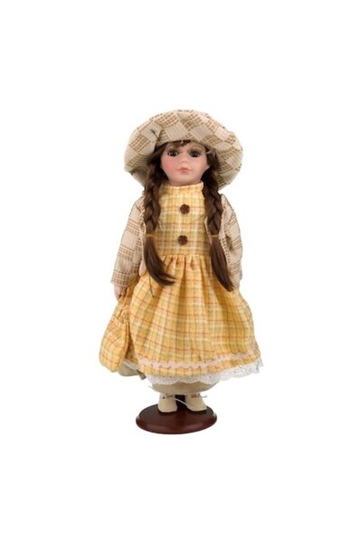 OEM Păpușă decorativă, ceramică și textilă, fată elegantă, 13x41 cm, multicol...