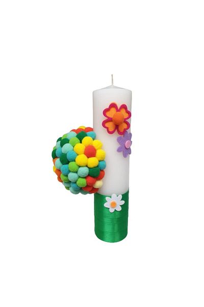 OEM Lumânare de botez pentru fetițe, decorată cu accesorii multicolore, 35 cm