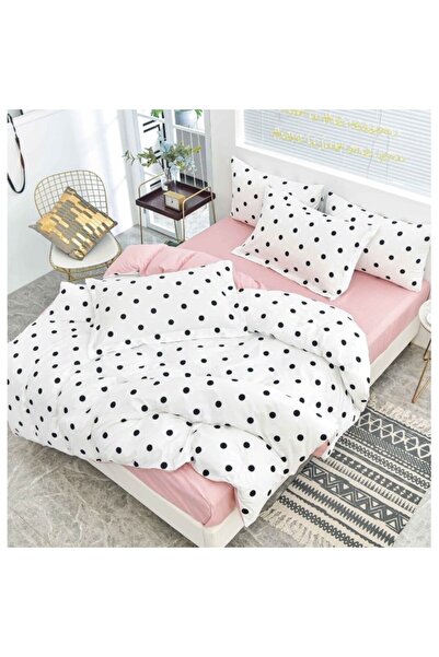 OEM Double Bedding, Satin Cotton, 4 Pieces, 2 Person, 240x250cm, Polka Dot Print, Black-White