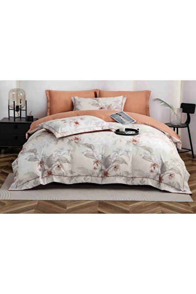 OEM Luxury Bedding Set, Jojo Home, Fine Cotton, 6 Pieces, Floral Print, White-Peach
