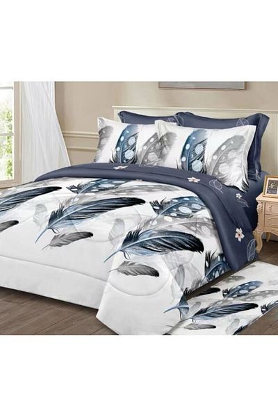 OEM Double Bed Sheet Set, 6 Pieces, 180x200 cm, Unique Feather Print, Multicolor