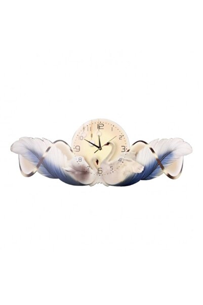 OEM Wall Clock Made of MDF Shaped Like Swan Feathers, Blue Model