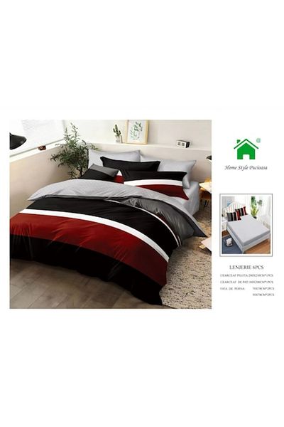 OEM Lenjerie de pat dublu 6 piese, 2 persoane, 180x200 cm, multicolor, M10