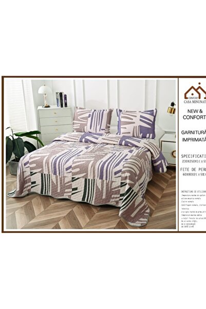 OEM Bedspread, Microfiber, 3 pieces, 2 persons, 220x240cm, Abstract Print, Beige Shades of Blue