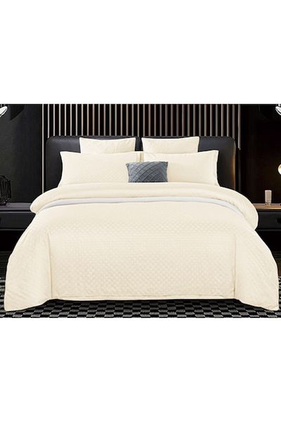 Pucioasa Double Bed Linen Set, Velvet Picket Grofat Lux, Pucioasa, 6 Pieces, 245x250cm, Beige