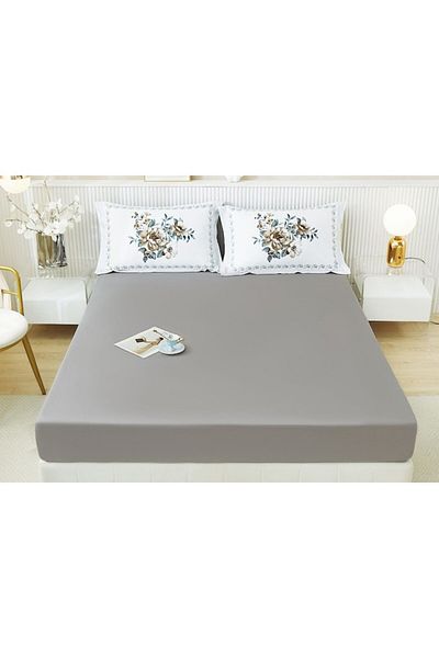 OEM Husa de pat, Finet, 3 piese, 2 persoane, 160x200cm, Gri Inchis-Multicolor