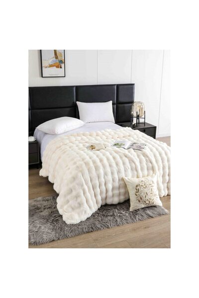 JOJO HOME Patura Model Lux, Blana Artificiala Iepure, cu Fermoar, 200x230cm, Uni, Ivoire